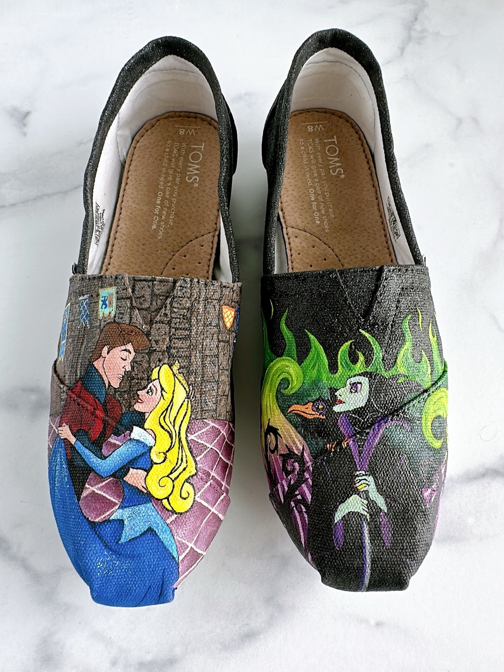 TOMS Custom Painted Disney Sleeping Beauty Maleficent Canvas Slip-Ons